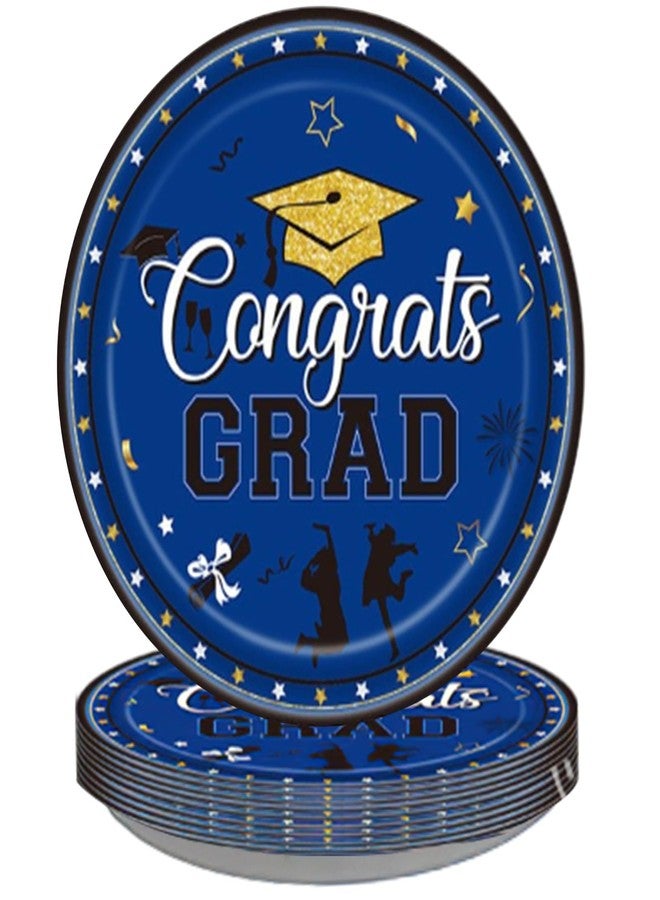BASEMMAHER Graduation Party Plates Blue Congrats Grad Disposable Paper Plates Party Supplies Dinnerware Set Dessert Dinner Tableware 2025 Decorations for College High School Grad Party Serve 24 - Image 1