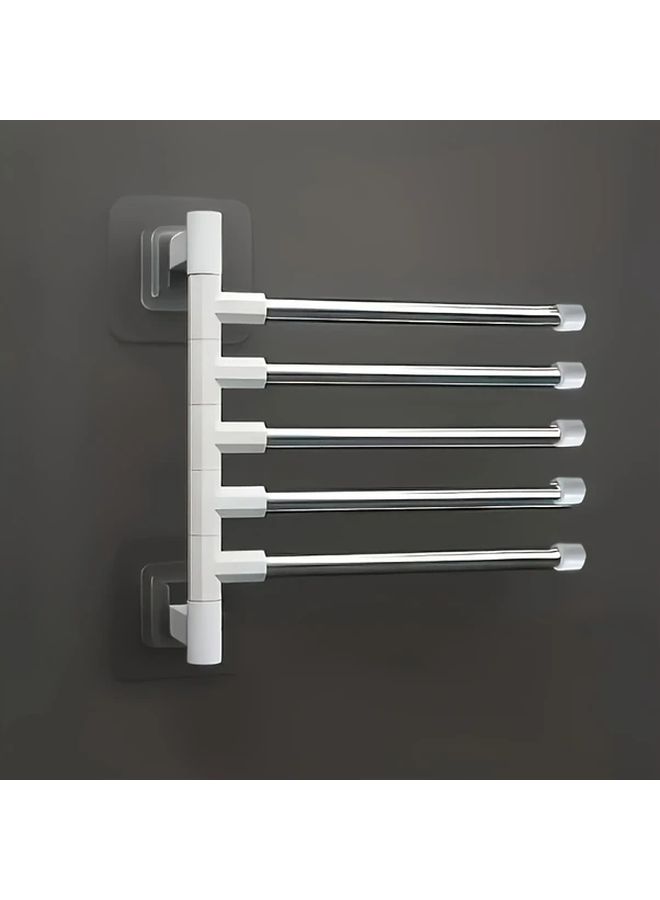 5 Tier Wall Mounted Stainless Steel No Drill Rotating Towel Rack With Hooks - Image 4