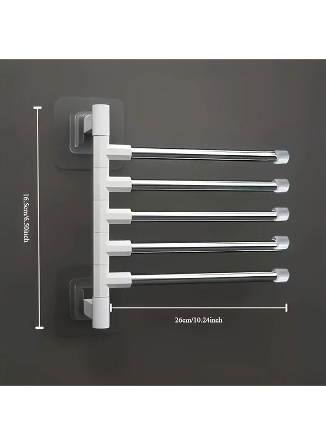 5 Tier Wall Mounted Stainless Steel No Drill Rotating Towel Rack With Hooks - Image 3