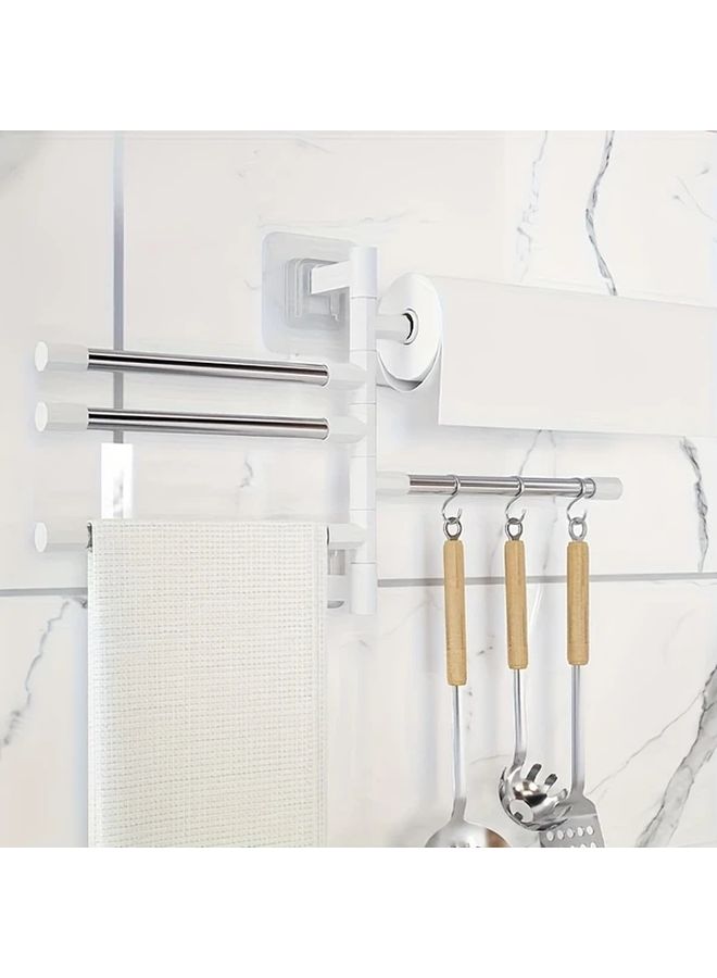 5 Tier Wall Mounted Stainless Steel No Drill Rotating Towel Rack With Hooks - Image 5