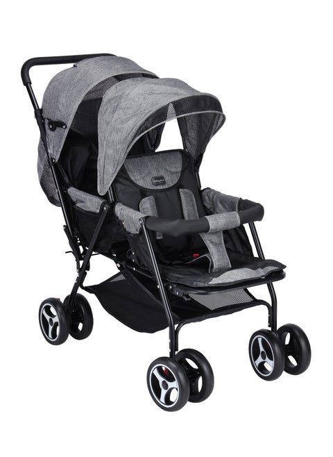 Lightweight Double Stroller for Twins - Foldable Twin Baby Stroller with Adjustable Canopy, Storage Basket, and Safety Features, GRAY