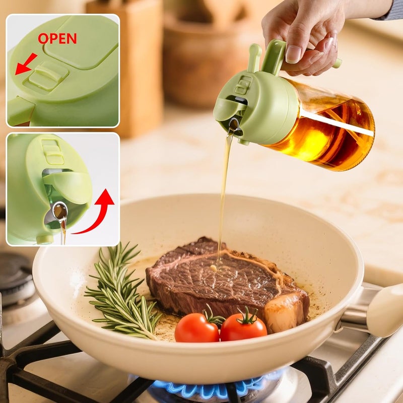 SWEET VIEW 16oz/470ml Oil Dispenser and Oil Sprayer, Glass Olive Oil Pourer for Kitchen, Air Fryer, Cooking, Salad, BBQ(Green) - Image 4