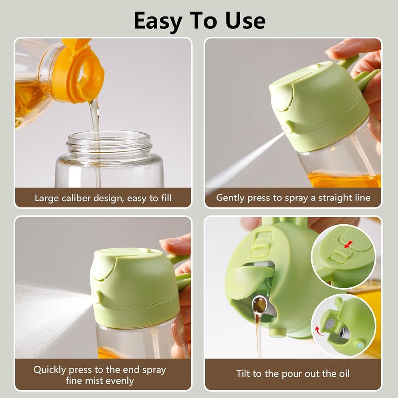 SWEET VIEW 16oz/470ml Oil Dispenser and Oil Sprayer, Glass Olive Oil Pourer for Kitchen, Air Fryer, Cooking, Salad, BBQ(Green) - Image 2