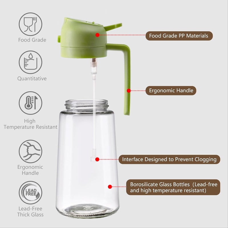 SWEET VIEW 16oz/470ml Oil Dispenser and Oil Sprayer, Glass Olive Oil Pourer for Kitchen, Air Fryer, Cooking, Salad, BBQ(Green) - Image 5