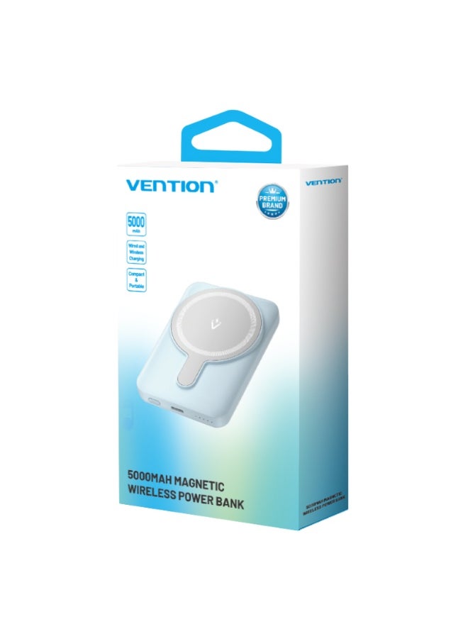 فينشن - بنك طاقة لاسلكي مغناطيسي VENTION بسعة 5000 مللي أمبير في الساعة (USB-C + USB-C + لاسلكي) مؤشر ضوء أزرق 20 وات نوع الطراز # FHSL0 - Image 1