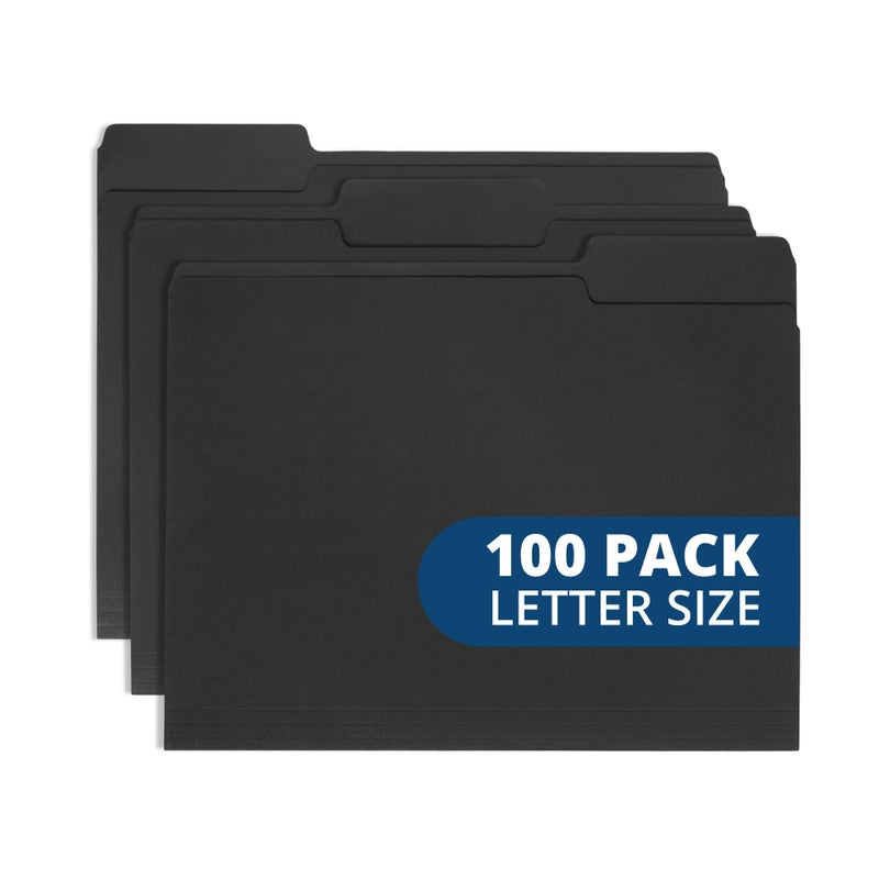 Blue Summit Supplies 100 Blue Summit Supplies Black File Folders - Letter Size File Folders with 1/3 Cut Tabs, Durable 11pt Black Paper, Holds Letter Size Documents, Black Folder 100 Pack - Image 1