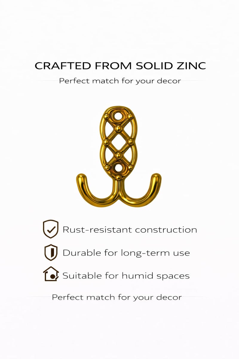 Colornest 2 Pcs Metal Hooks for Wall Heavy Duty Hooks for Hanging, Towel Clothes Hanger for Wall, Bathroom & Kitchen (Gold) - Image 3