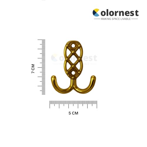 Colornest 2 Pcs Metal Hooks for Wall Heavy Duty Hooks for Hanging, Towel Clothes Hanger for Wall, Bathroom & Kitchen (Gold) - Image 2