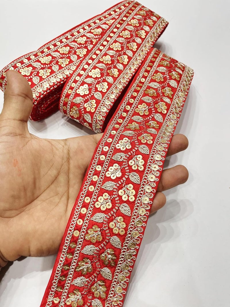 Deeps Creation Mirror Lace 9 Meter Saree lace Elegant Embroidered lace Designlace for duppata Saree lace Width 25 inch Red