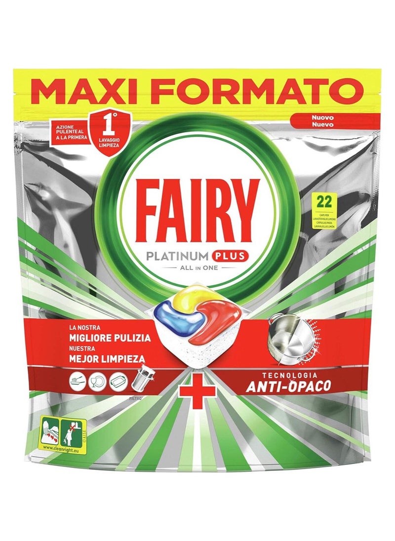 Fairy Fairy Platinum Plus All in One Detergent Capsules Dishwasher 22 Tablets Original Shiness Anti-Matte Technology 