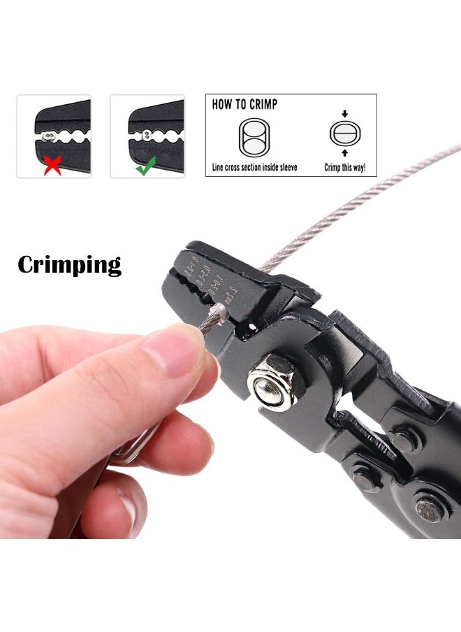 Glarks Up To 2.2Mm Wire Rope Crimping Tool Wire Rope Swager Crimper Fishing Crimping Tool With 180Pieces 1.2/1.5/2Mm Aluminum Double Barrel Ferrule Crimping Loop Sleeve Kit  - Image 2