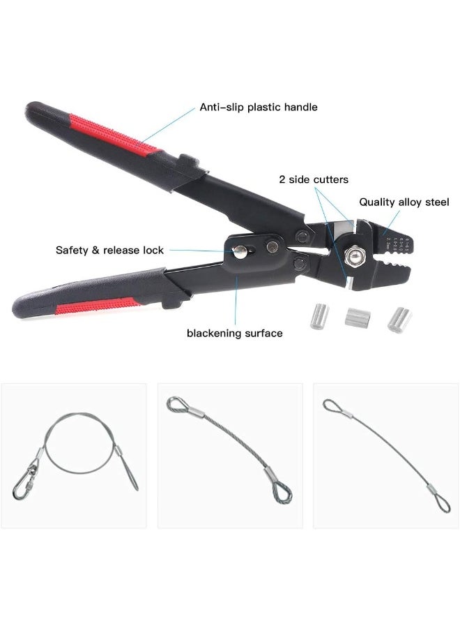Glarks Up To 2.2Mm Wire Rope Crimping Tool Wire Rope Swager Crimper Fishing Crimping Tool With 180Pieces 1.2/1.5/2Mm Aluminum Double Barrel Ferrule Crimping Loop Sleeve Kit  - Image 3