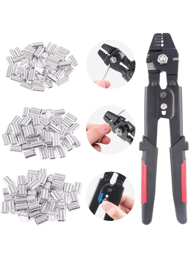 Glarks Up To 2.2Mm Wire Rope Crimping Tool Wire Rope Swager Crimper Fishing Crimping Tool With 180Pieces 1.2/1.5/2Mm Aluminum Double Barrel Ferrule Crimping Loop Sleeve Kit  - Image 4