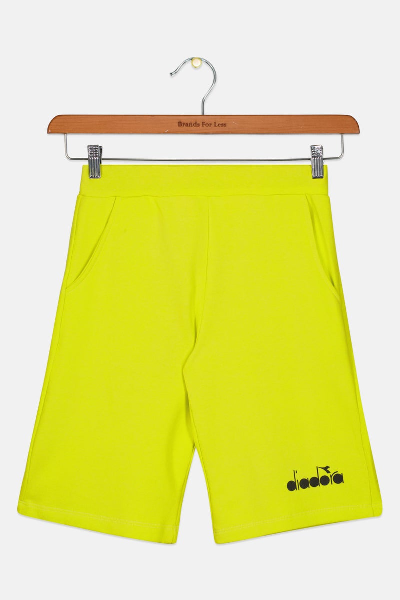 DIADORA شورتات أساسية للأطفال الأولاد بشعار العلامة التجارية، لون ليموني - Image 1