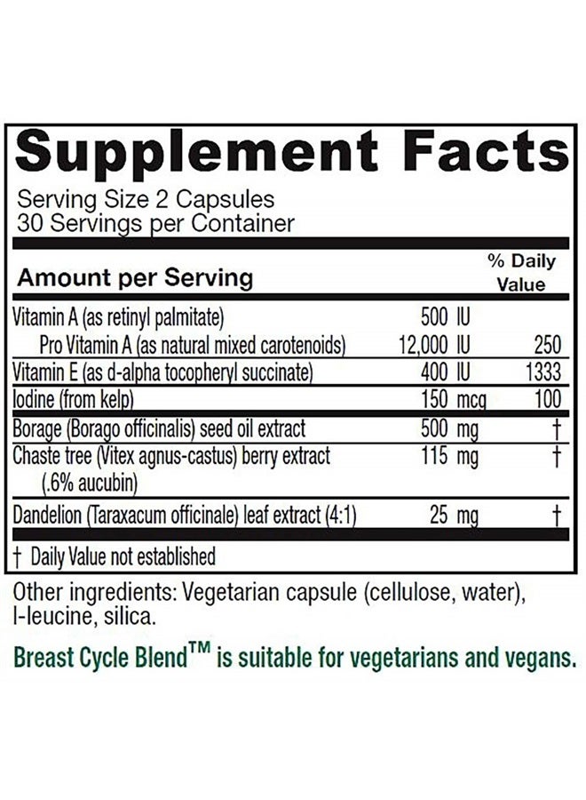 Vitanica Breast Cycle Blend, Breast Cycle Support, Iodine, Borage Seed Oil, Chaste Tree Berry (Vitex), Dandelion, Vegan/Vegetarian, 60 Capsules - Image 1