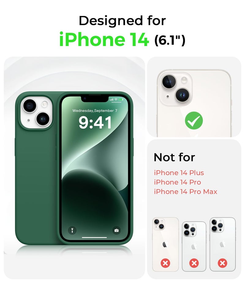 AOTESIER Compatible with iPhone 14 Case, Full Body Food-Grade Silicone Wear-Resistant, Anti-Drop Protection with Soft Anti-Scratch Microfiber Lining Phone Case for iPhone 14, 6.1 inch, Alpine Green - Image 5