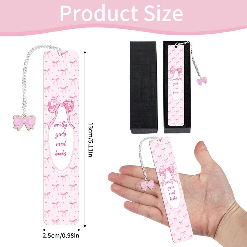 MENIFEND Pink Bow Metal Bookmark Gifts, Cute Metal Bookmark with Charm, Pretty Girls Read Books Gift for Women Girls, Bookish Accessaries for Reading Book Lovers Birthday Christmas School Office Supplies - Image 2