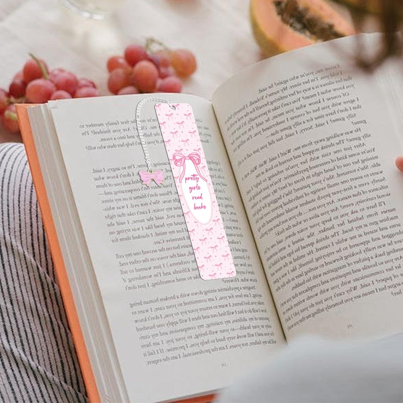 MENIFEND Pink Bow Metal Bookmark Gifts, Cute Metal Bookmark with Charm, Pretty Girls Read Books Gift for Women Girls, Bookish Accessaries for Reading Book Lovers Birthday Christmas School Office Supplies - Image 4