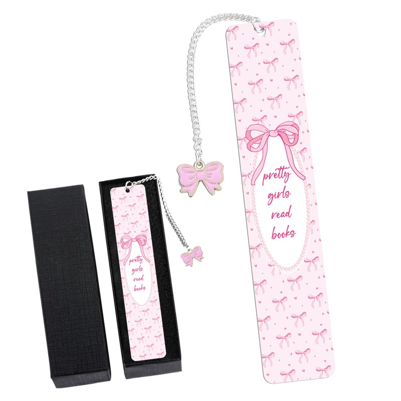 MENIFEND Pink Bow Metal Bookmark Gifts, Cute Metal Bookmark with Charm, Pretty Girls Read Books Gift for Women Girls, Bookish Accessaries for Reading Book Lovers Birthday Christmas School Office Supplies - Image 1