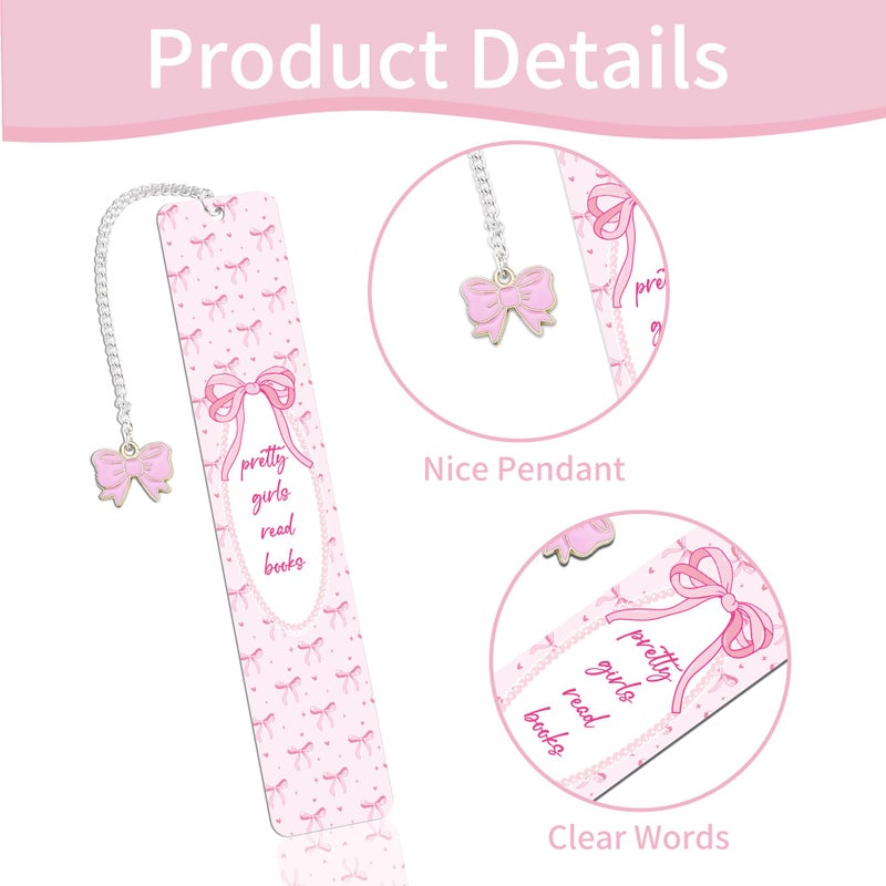 MENIFEND Pink Bow Metal Bookmark Gifts, Cute Metal Bookmark with Charm, Pretty Girls Read Books Gift for Women Girls, Bookish Accessaries for Reading Book Lovers Birthday Christmas School Office Supplies - Image 3