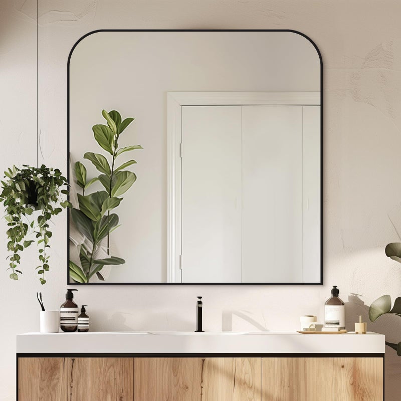 LadyNow Bathroom Mirror, Wall Mirrors, Black Metal Framed Wall-Mounted Mirrors, Bathroom Vanity Mirror for Over Sink, Living Room, Bedroom, Entryway, 36x36 Inch, Black - Image 1