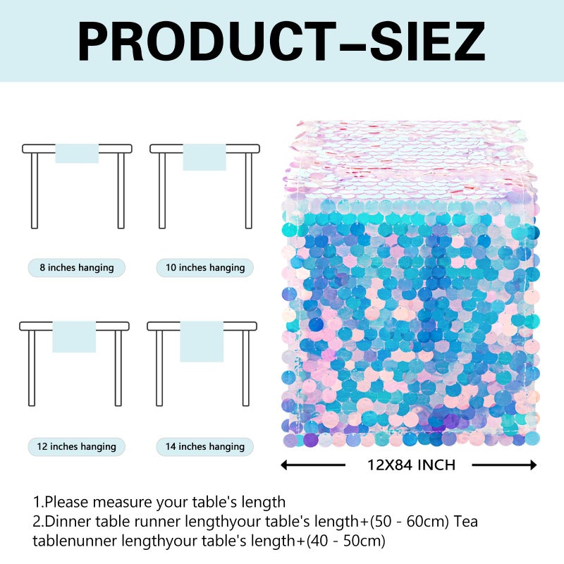 OQSC Mermaid Party Table Runners 1 Piece 12 x 84 Inches Mermaid Tail Colorful Sequin Table Runner Mermaid Ocean Theme Series Party Decoration Glitter Table Runners - Image 4
