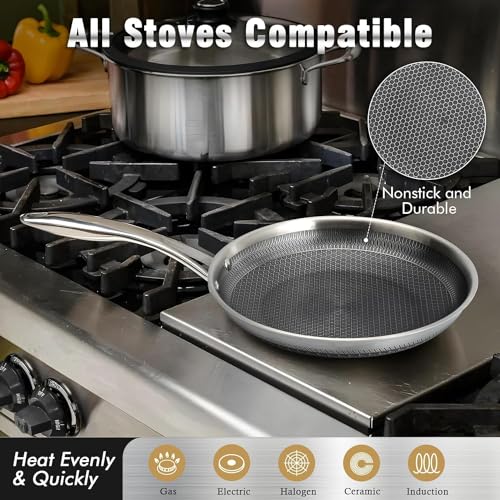 JUGTE Stainless Steel Honeycomb Frying Pan Non-Stick Pan with Stainless Steel Handle Stay Cool Non Toxic Dishwasher and Oven Safe Suitable for All Hob Types (Steel Frying Pan 24 Cm) - Image 3