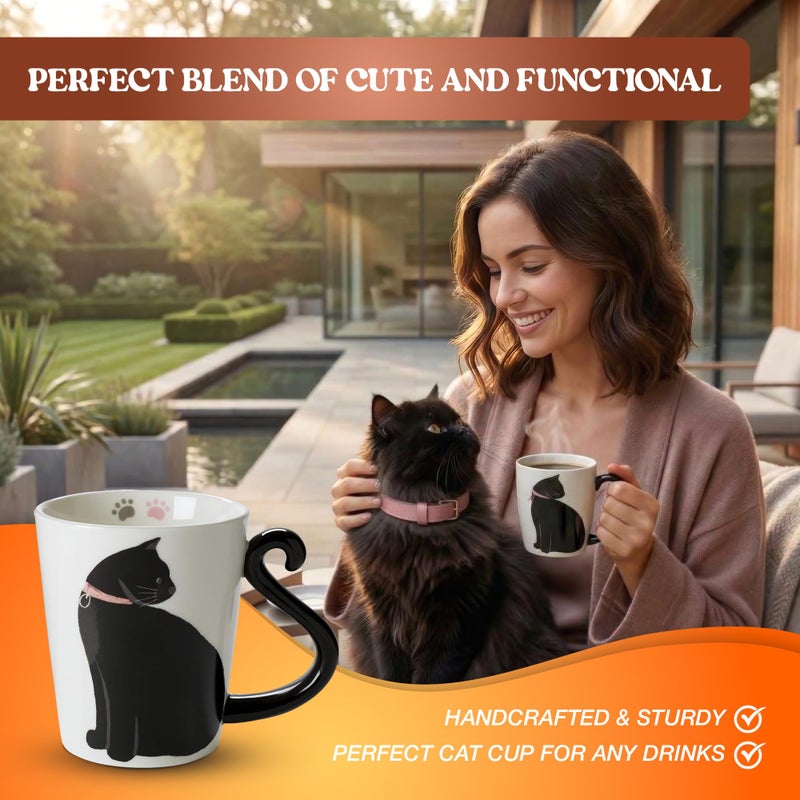 VOTUM Black Cat Coffee Mug, 12 oz Ceramic Tea Cup with Tail Handle and Paw Prints Inside â€” Cute Handmade Gift for Feline Lovers, Women, Men â€” Unique Birthday or Holiday Present - Image 3