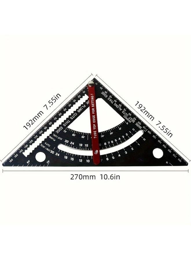 Black Aluminum Alloy Triangle Ruler with Protractor Multi Angle Woodworking Measuring Tool - Image 4