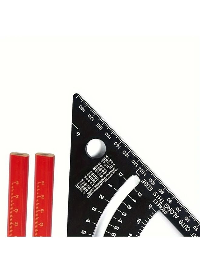 Black Aluminum Alloy Triangle Ruler with Protractor Multi Angle Woodworking Measuring Tool - Image 3