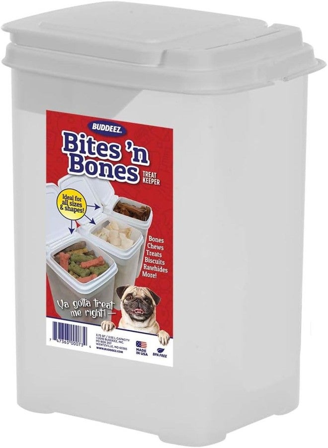 Buddeez Pet Treat Container for Dogs and Cats - 3.5 Quart Flip Top Storage Bin - Bites And Bones Design - Airtight Food Holder - Image 1