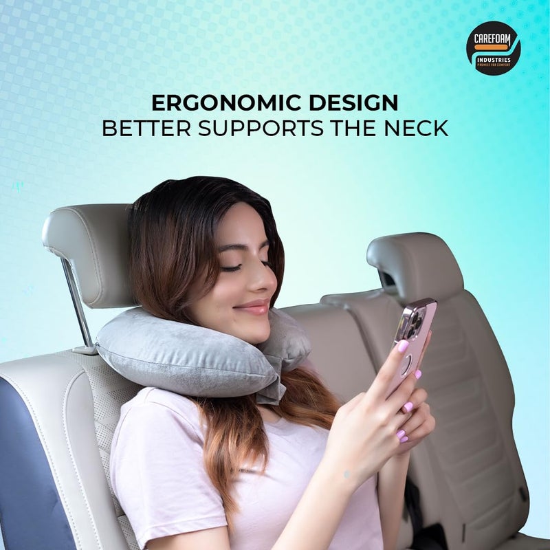 CareFoam CareFoam Neck Pillow for Travel in FlightCarTrain for Sleeping Neck Support Lightweight Travel Pillow for Men and Women Premium Velvet Outer Cover Grey - Image 4