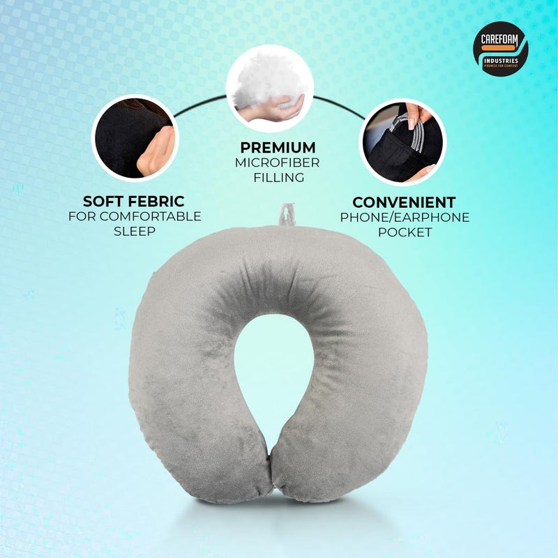 CareFoam CareFoam Neck Pillow for Travel in FlightCarTrain for Sleeping Neck Support Lightweight Travel Pillow for Men and Women Premium Velvet Outer Cover Grey - Image 5