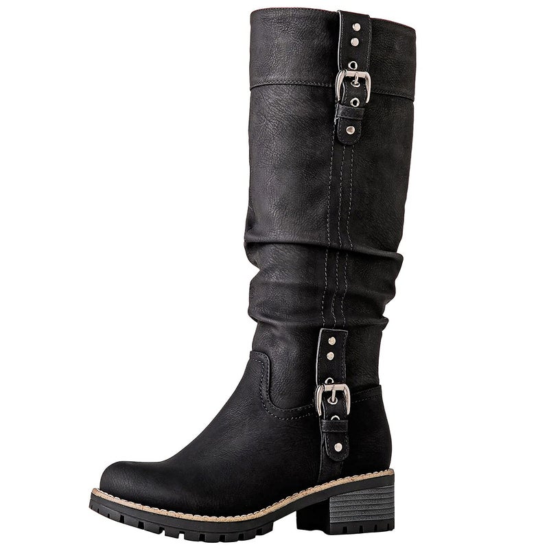 GLOBALWIN Women's Black Knee High Riding Boots For Women Chunky Low Heel Size 7M - Image 1