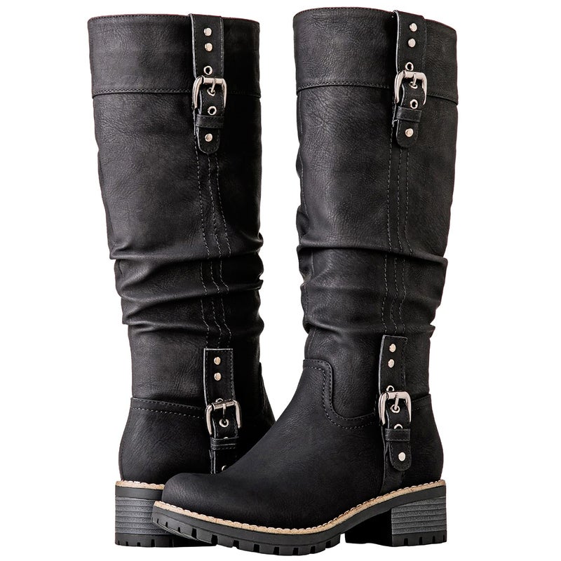 GLOBALWIN Women's Black Knee High Riding Boots For Women Chunky Low Heel Size 7M - Image 2