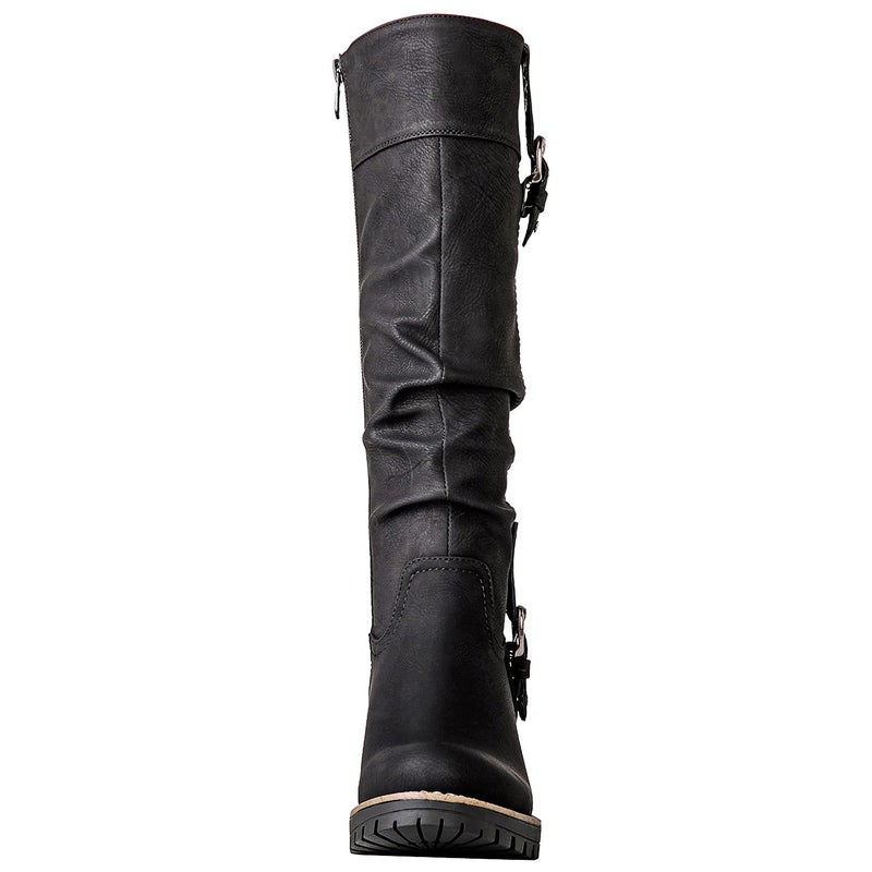 GLOBALWIN Women's Black Knee High Riding Boots For Women Chunky Low Heel Size 7M - Image 4