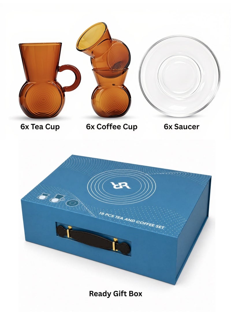 Raz 18 Pieces Solis Glass Tea & Coffee Cups Set | Elegant Arabic Tea Glasses | Luxury Gift Box - Image 2