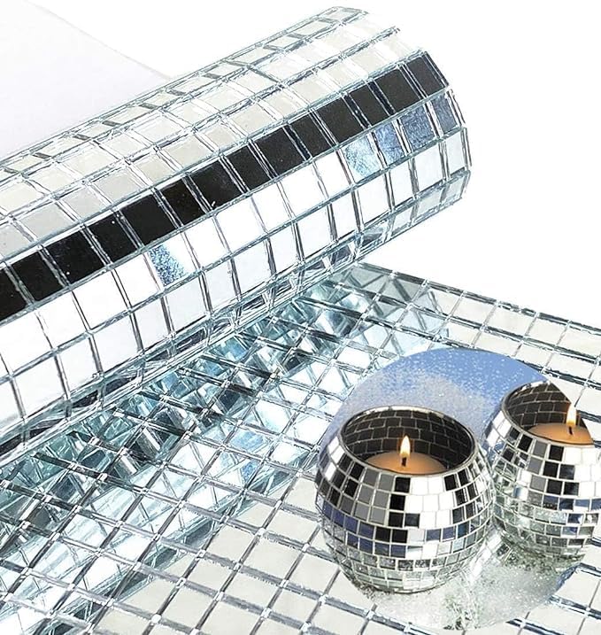 CONSILA 3D Mosaic Tile Stickers SelfAdhesive Glass Mirror Craft Tiles Mini Square Glass Mirror Tiles Stickers for DIY Home Craft Decoration Art and Craft Material Silver Tiles 2