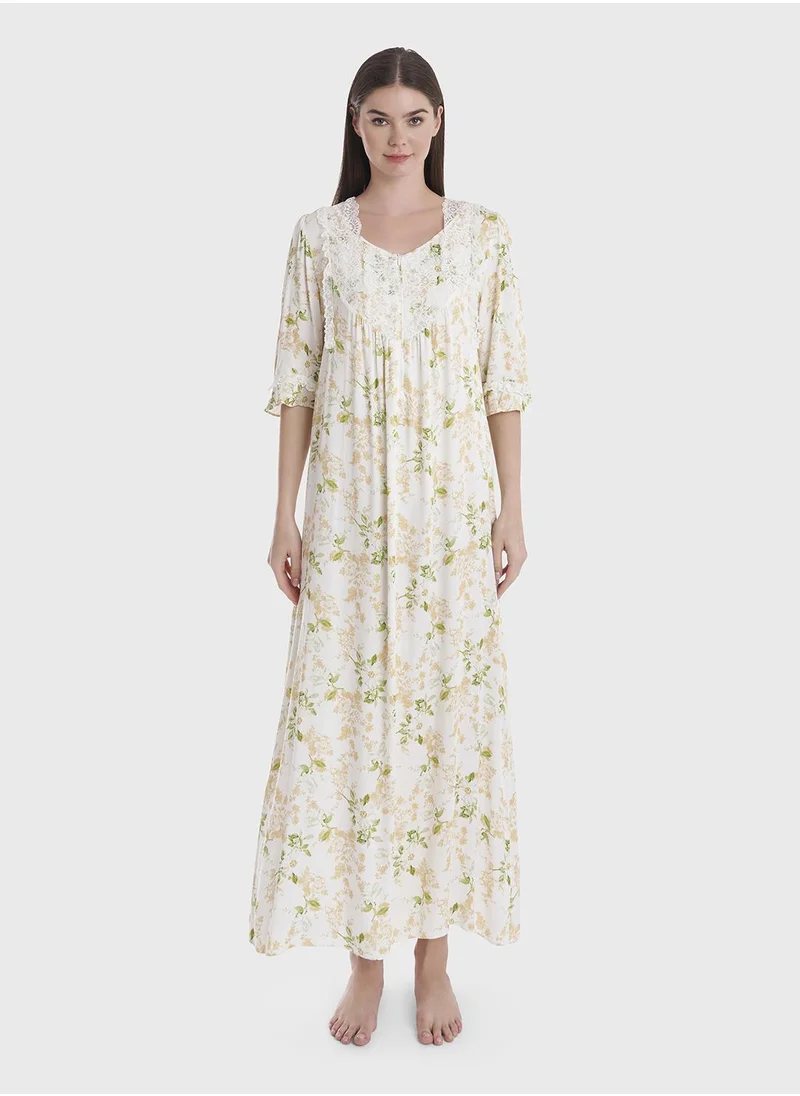 كشخة Floral Print Long Nigtwear Dress