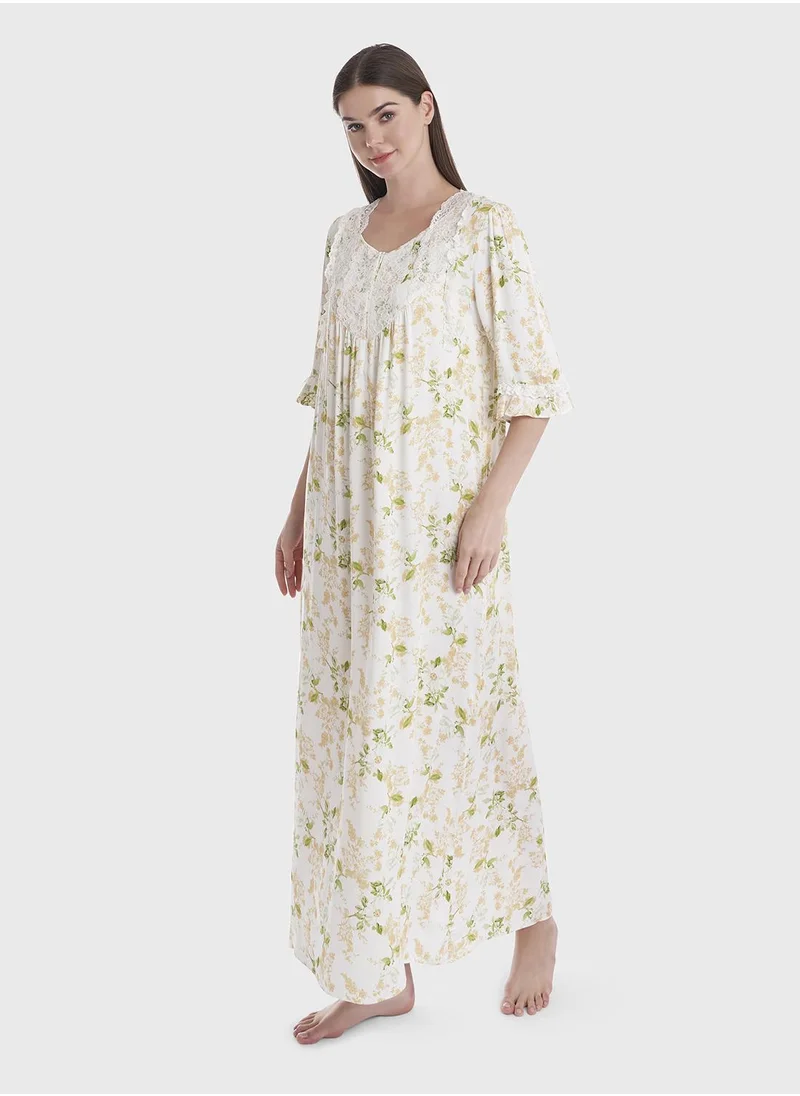 كشخة Floral Print Long Nigtwear Dress