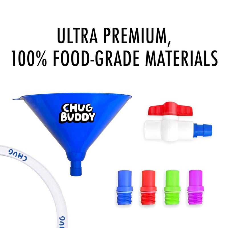 Chug Buddy Beer Bong Tube and Funnel with Valve, 8 Interchangeable Mouthpieces, Shotgun Keychain Tool - Kink-Free 3ft Hose for Beerbong, College Party, Drinking Games - Image 4