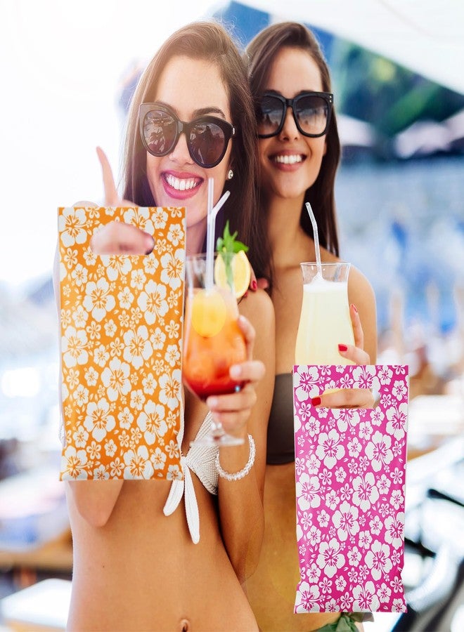 Kolldenn 48 Pcs Pieces Plastic Hibicus Gift Bags Bulk Hawaiian Candy Goodie Treat Bags with Handle for Summer Party Favor Supplies Decoration - Image 2