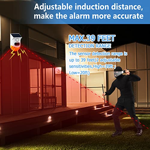 ChunHee Solar Motion Sensor Outdoor Alarm,Adjustable Sensitivity Motion Activated Alarm,129db Sound Security Siren Light IP67 Waterproof and 4 Mode for Home,Farm,Barn,Villa,Yard(2 Pack) - Image 3