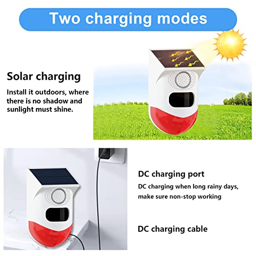 ChunHee Solar Motion Sensor Outdoor Alarm,Adjustable Sensitivity Motion Activated Alarm,129db Sound Security Siren Light IP67 Waterproof and 4 Mode for Home,Farm,Barn,Villa,Yard(2 Pack) - Image 4