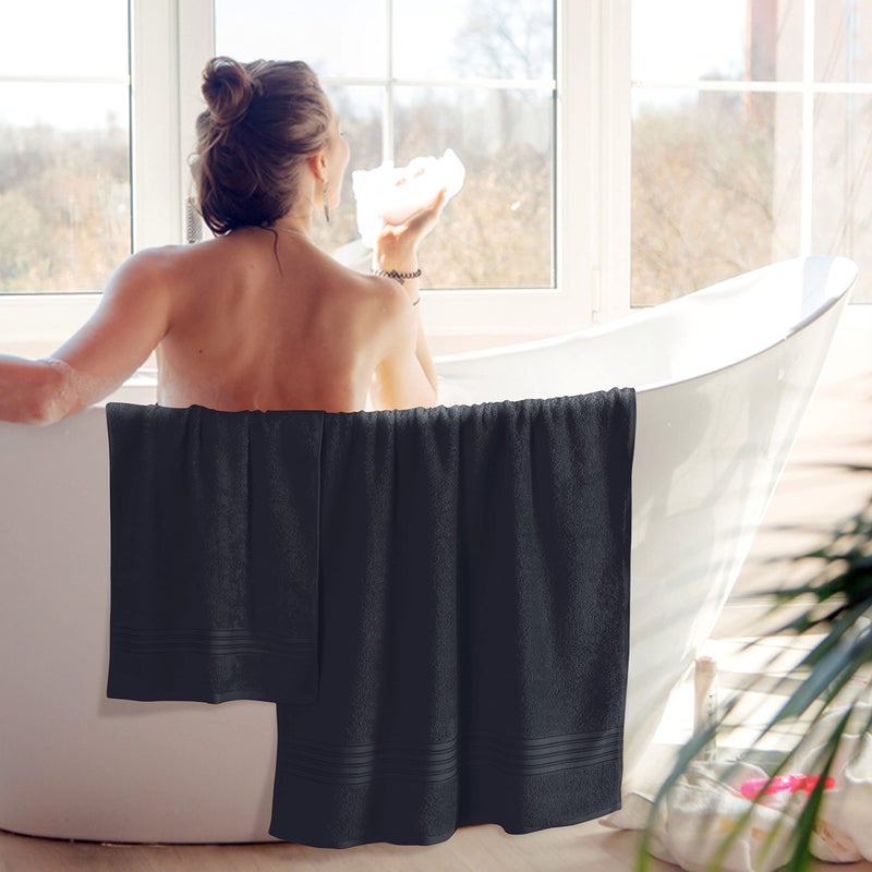 BOUTIQUO 6 Pack Cotton Towel Set  Contains 2 Bath Towels 28x55 inch  2 Hand Towels 16x24 inch & 2 Wash Coths 12x12 inch  Ideal Everyday use  Ultra Soft Compact & Lightweight - Charcoal Grey - Image 4
