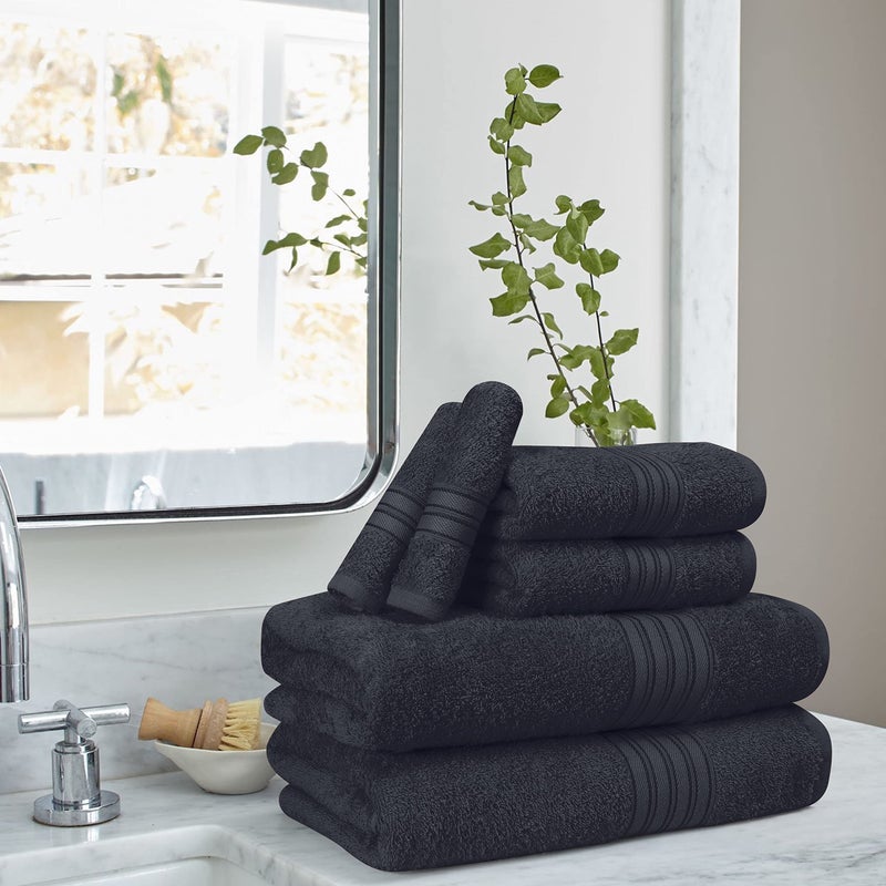 BOUTIQUO 6 Pack Cotton Towel Set  Contains 2 Bath Towels 28x55 inch  2 Hand Towels 16x24 inch & 2 Wash Coths 12x12 inch  Ideal Everyday use  Ultra Soft Compact & Lightweight - Charcoal Grey - Image 3