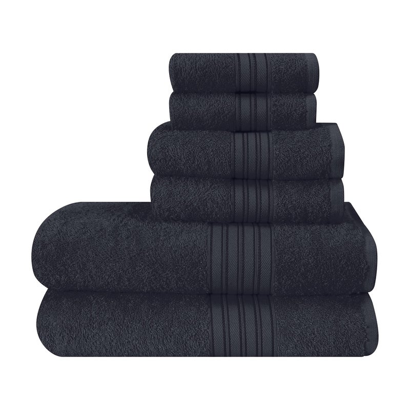 BOUTIQUO 6 Pack Cotton Towel Set  Contains 2 Bath Towels 28x55 inch  2 Hand Towels 16x24 inch & 2 Wash Coths 12x12 inch  Ideal Everyday use  Ultra Soft Compact & Lightweight - Charcoal Grey - Image 1