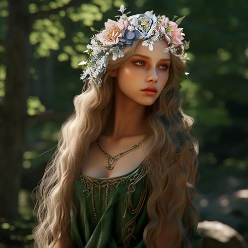 Vivivalue Women Floral Crown Adjustable Flower Headband Hair Wreath Floral Headpiece Halo Boho with Ribbon Wedding Party Photos - Image 3