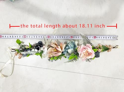 Vivivalue Women Floral Crown Adjustable Flower Headband Hair Wreath Floral Headpiece Halo Boho with Ribbon Wedding Party Photos - Image 2