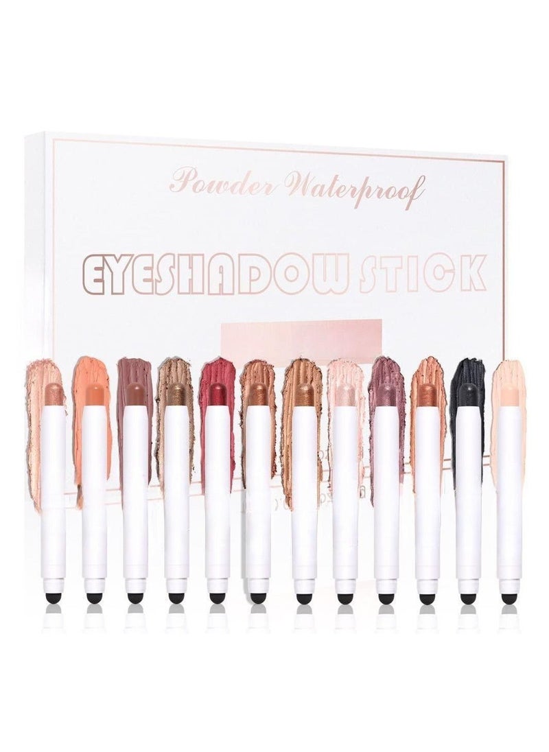 Generic 12 Pcs Eyeshadow Stick Soft Creamy Matte Shimmer Eye Shadow Pencil Crayon Highlighting mented Shiny Eyeshadow Pencil Waterproof Classy Shimmer Eye Shadow Sticks Sets - Image 1